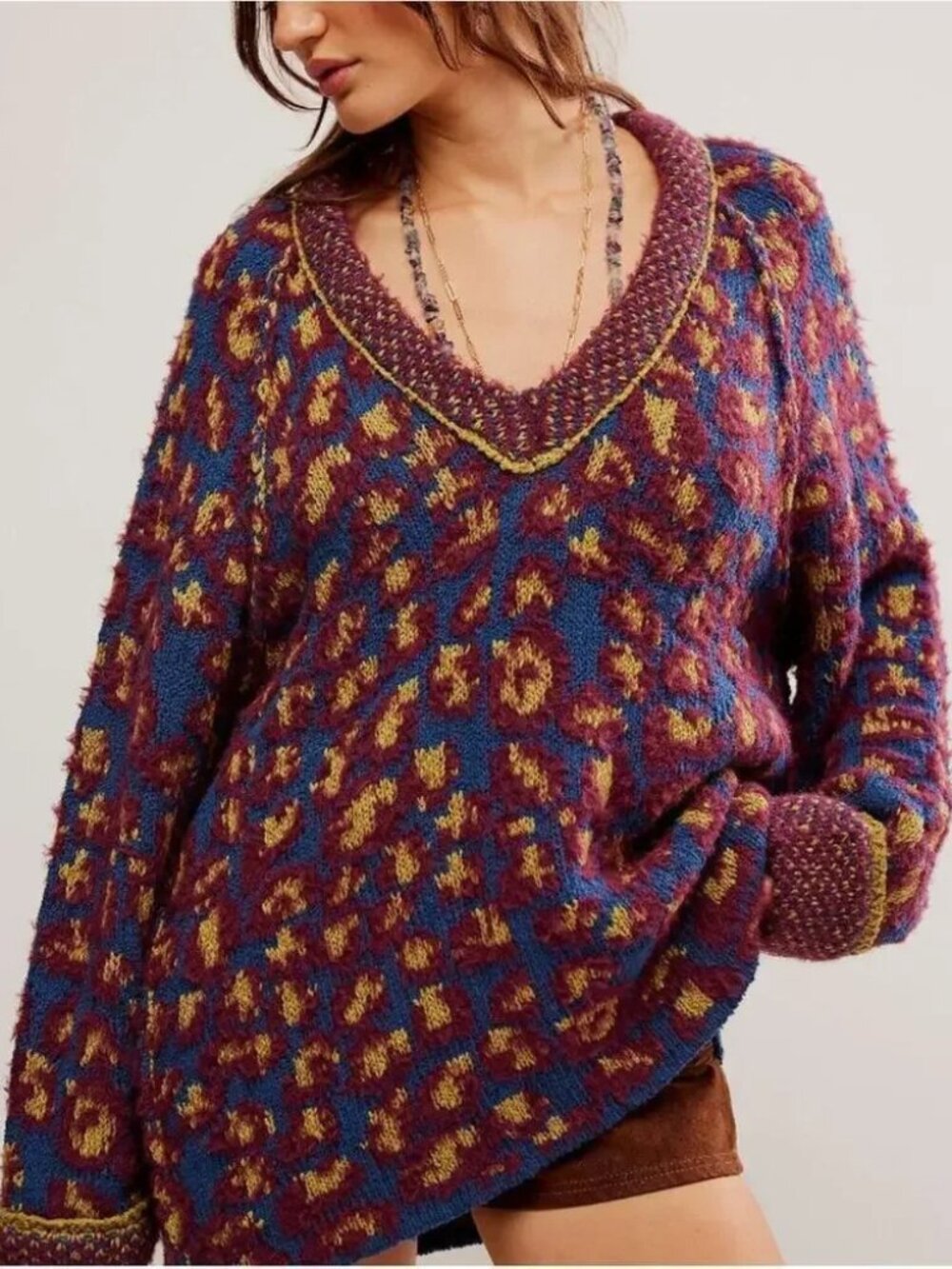Little Animal Pullover Tunic Sweater - Blue Fig Combo - Free People